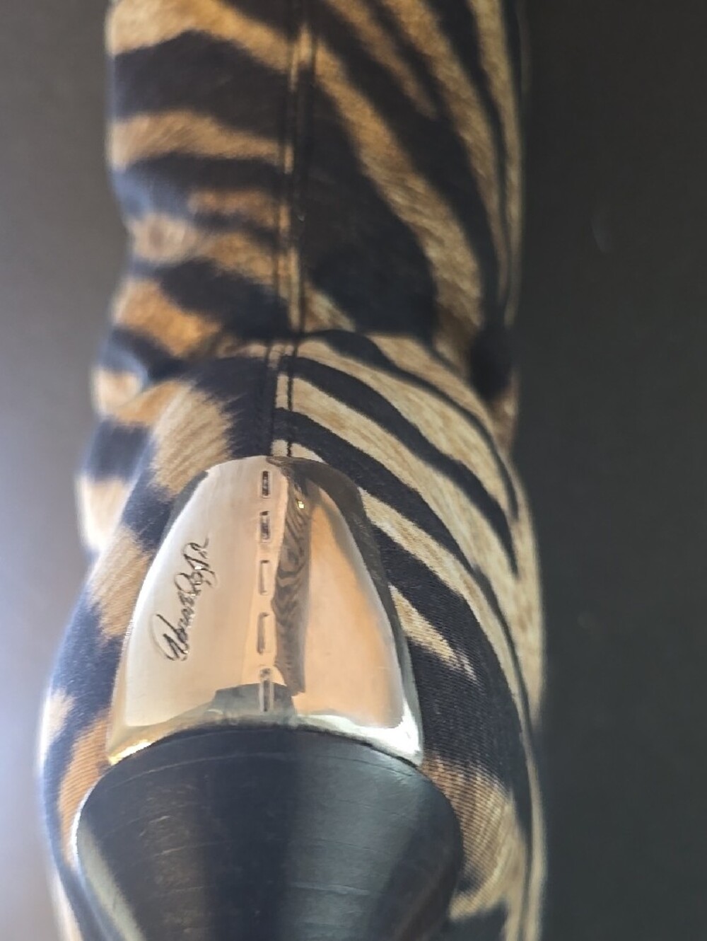 Couture Donald J. Pliner Zebra-Print Calf-Hair Knee-High Stiletto Boots - Picture 5 of 11